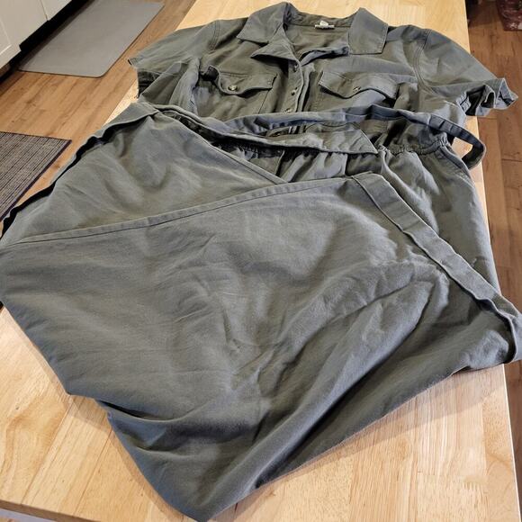 A.N.A 2X Army Green Short Sleeve Jumpsuit Button Collared Pockets Cotton - Picture 2 of 14